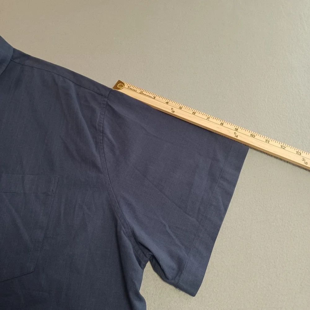Design In Italy Luxury Mens 3XL Short Sleeve Button Down Shirt Navy Blue Pocket